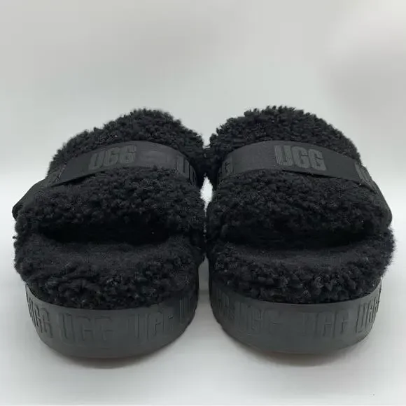 UGG Fluffita Platform Sheepskin Slipper Black Size 9/9.5 Lounge Travel Fuzzy - Picture 5 of 11